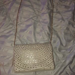 white & gold purse, reversable into a clutch
